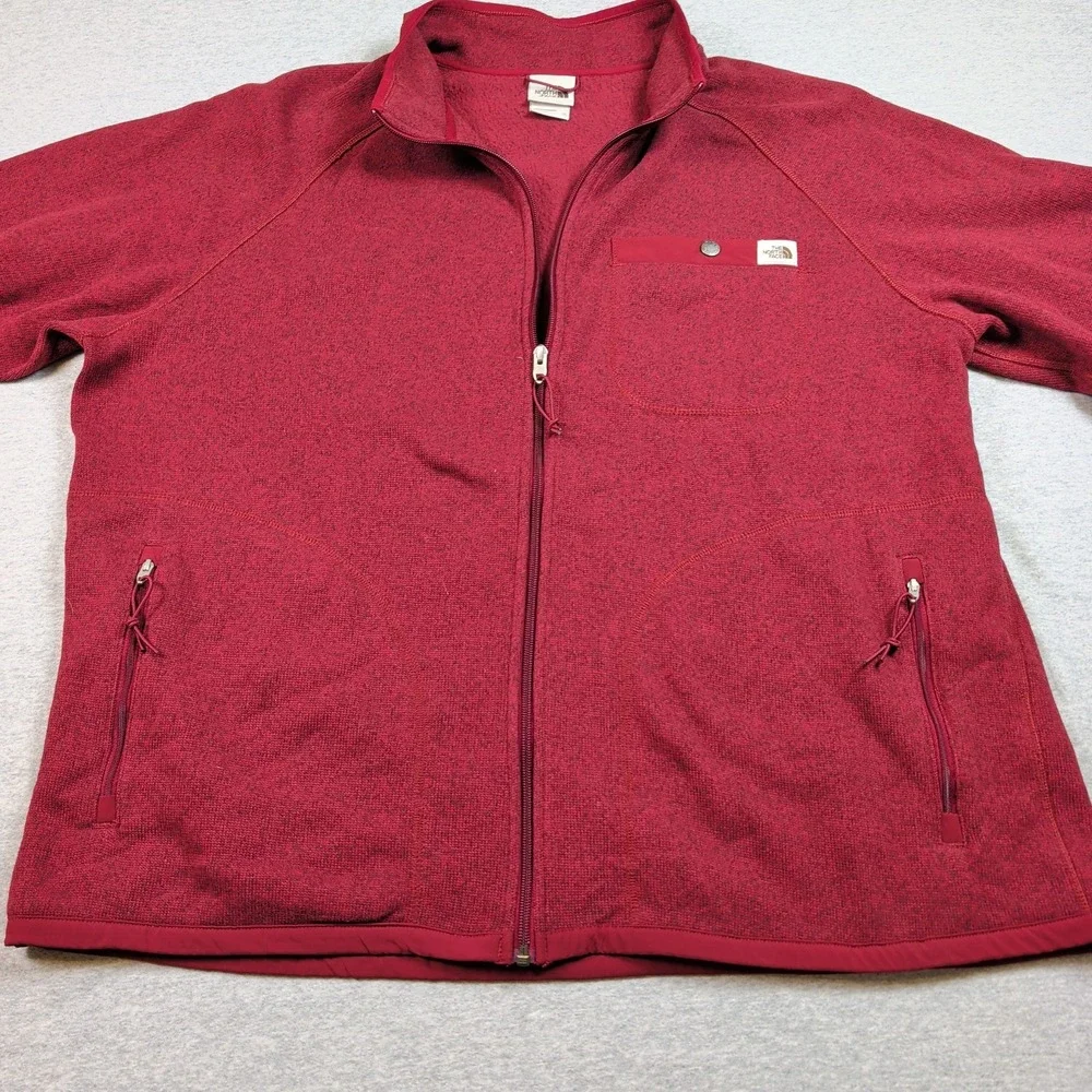 The North Face Gordon Lyons Full Zip Fleece Jacket Mens XXL Red Heather Sweater